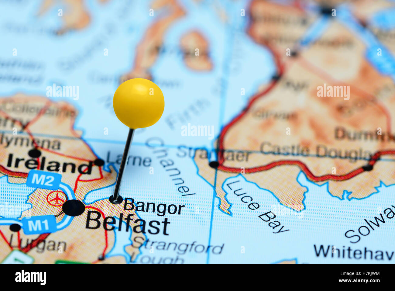 Bangor sur une carte de l'Irlande du Nord Banque D'Images