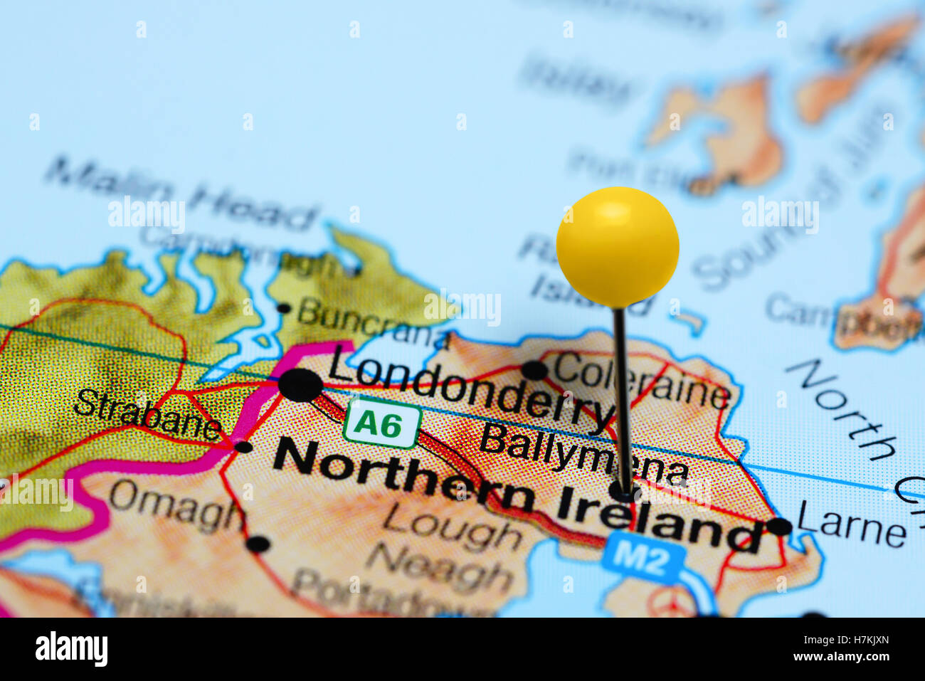 Ballymena Epinglee Sur Une Carte De L Irlande Du Nord H7kjxn 