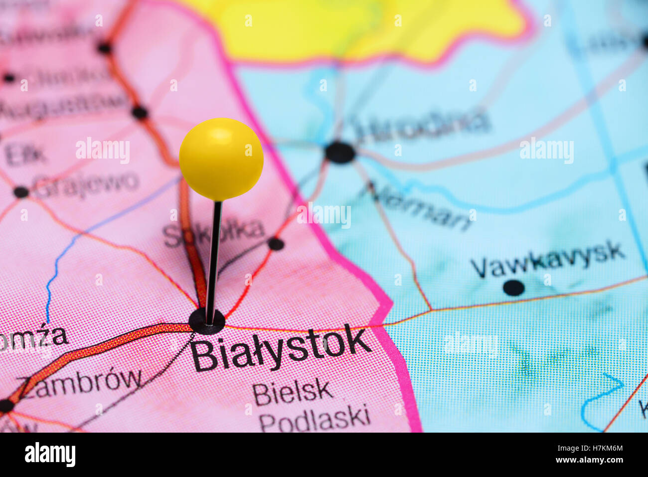 Bialystok coincé sur une carte de Pologne Banque D'Images