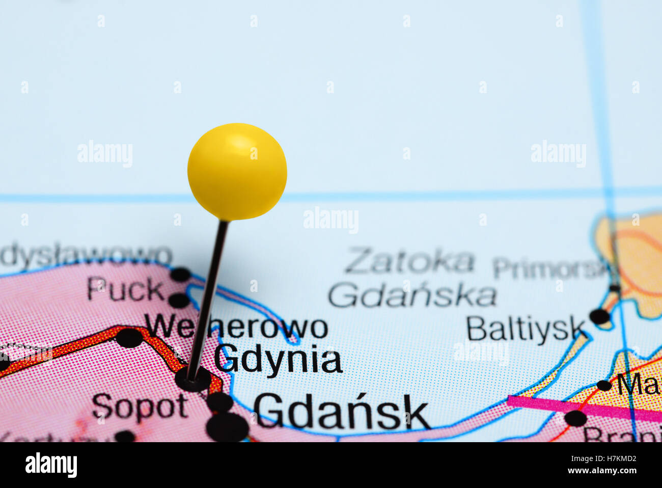 Gdynia coincé sur une carte de Pologne Banque D'Images