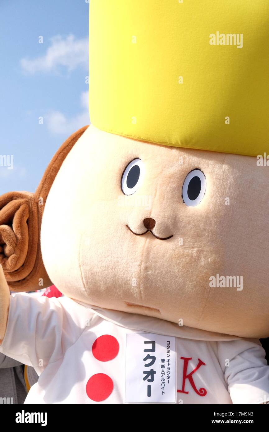 Les caractères japonais à l'Yuru-Kyara mascotte Grand Prix le 6 novembre 2016, à Matsuyama, Japon. Cute Cuddly Les mascottes sont très populaires au Japon et les deux entreprises et les autorités locales de les utiliser pour promouvoir leurs produits et leur région. Le Yuru-Kyara Grand Prix est un événement annuel, tenu pour la première fois en 2010, rassemble plus de 1000 icônes de toutes les régions du pays. Les visiteurs de l'événement sont en mesure de voter pour leur personnage préféré et chaque année, un gagnant est choisi. © Rod Walters/AFLO/Alamy Live News Banque D'Images