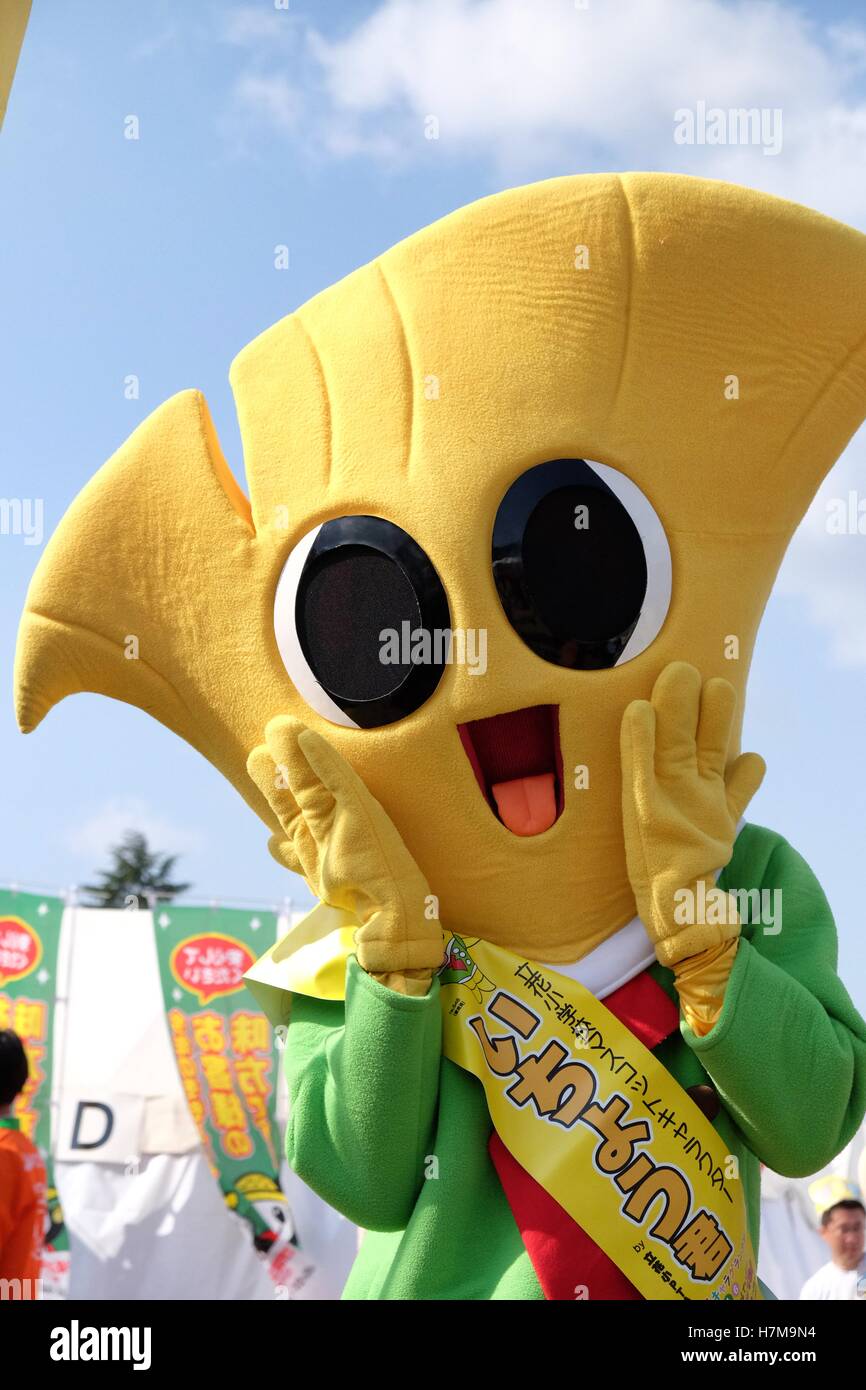 Les caractères japonais à l'Yuru-Kyara mascotte Grand Prix le 6 novembre 2016, à Matsuyama, Japon. Cute Cuddly Les mascottes sont très populaires au Japon et les deux entreprises et les autorités locales de les utiliser pour promouvoir leurs produits et leur région. Le Yuru-Kyara Grand Prix est un événement annuel, tenu pour la première fois en 2010, rassemble plus de 1000 icônes de toutes les régions du pays. Les visiteurs de l'événement sont en mesure de voter pour leur personnage préféré et chaque année, un gagnant est choisi. © Rod Walters/AFLO/Alamy Live News Banque D'Images