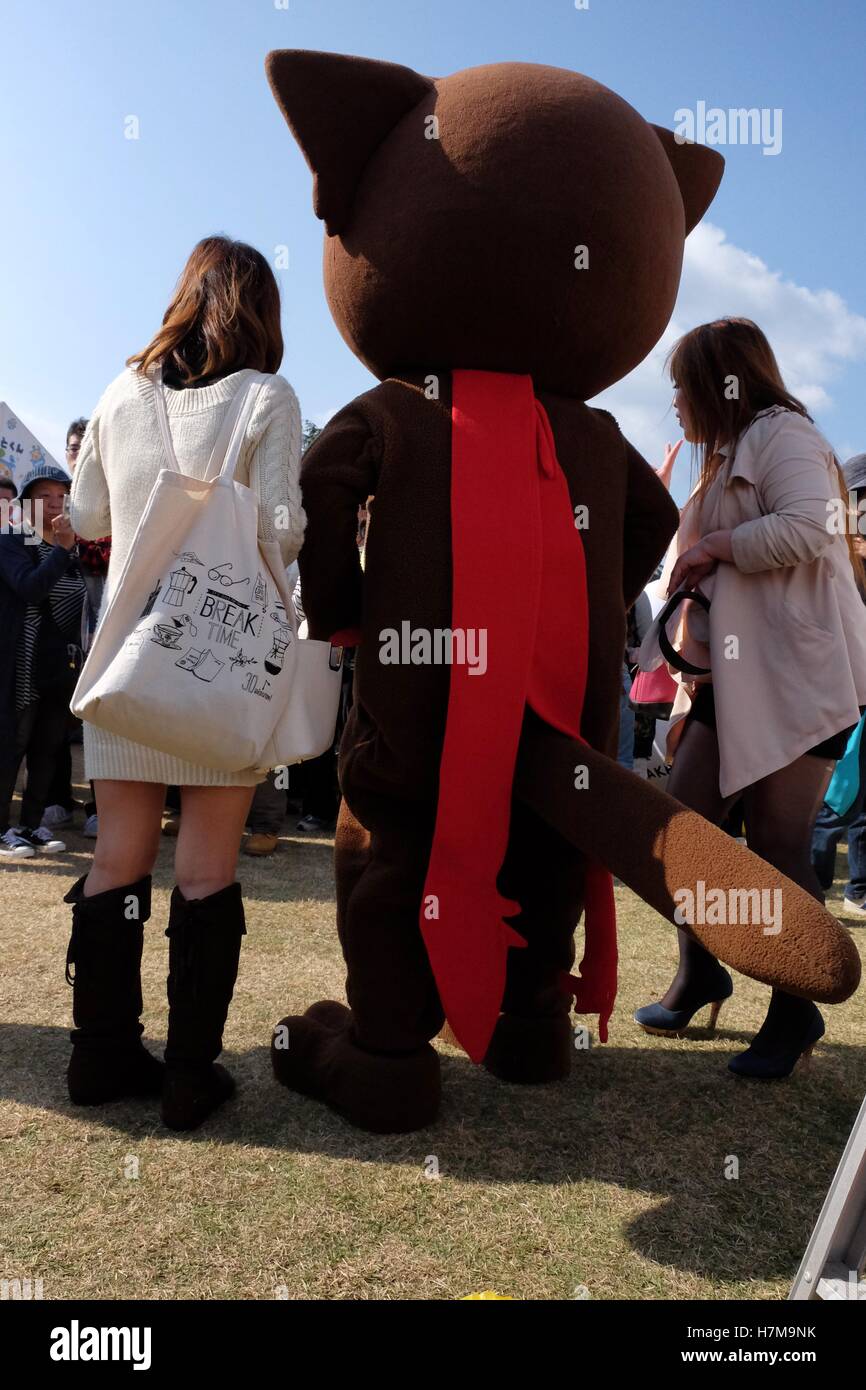 Les caractères japonais à l'Yuru-Kyara mascotte Grand Prix le 6 novembre 2016, à Matsuyama, Japon. Cute Cuddly Les mascottes sont très populaires au Japon et les deux entreprises et les autorités locales de les utiliser pour promouvoir leurs produits et leur région. Le Yuru-Kyara Grand Prix est un événement annuel, tenu pour la première fois en 2010, rassemble plus de 1000 icônes de toutes les régions du pays. Les visiteurs de l'événement sont en mesure de voter pour leur personnage préféré et chaque année, un gagnant est choisi. © Rod Walters/AFLO/Alamy Live News Banque D'Images