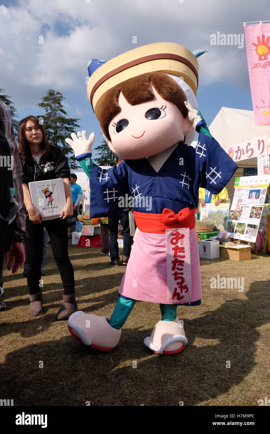 Les caractères japonais à l'Yuru-Kyara mascotte Grand Prix le 6 novembre 2016, à Matsuyama, Japon. Cute Cuddly Les mascottes sont très populaires au Japon et les deux entreprises et les autorités locales de les utiliser pour promouvoir leurs produits et leur région. Le Yuru-Kyara Grand Prix est un événement annuel, tenu pour la première fois en 2010, rassemble plus de 1000 icônes de toutes les régions du pays. Les visiteurs de l'événement sont en mesure de voter pour leur personnage préféré et chaque année, un gagnant est choisi. © Rod Walters/AFLO/Alamy Live News Banque D'Images