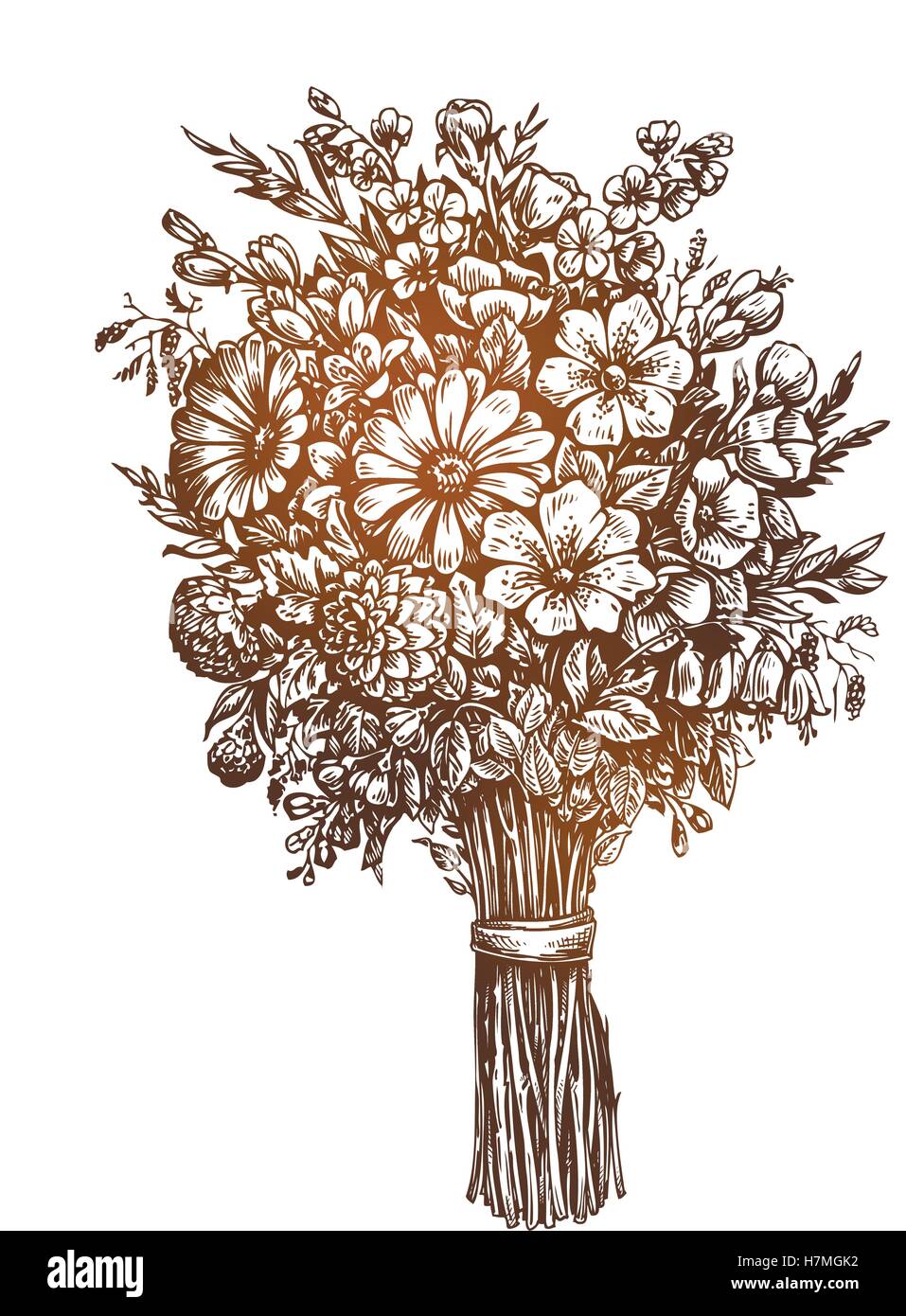 Bouquet à la main fleurs de prairie. Sketch Vintage vector illustration Illustration de Vecteur