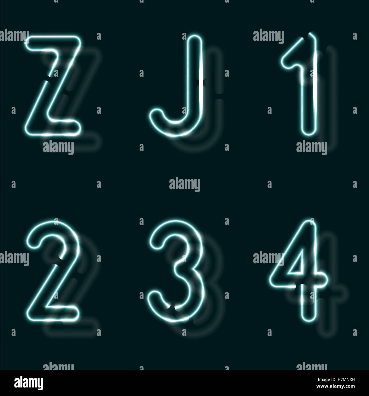 Alphabet au néon. Police de contour lumineux. Lettre vecteur réaliste de tubes au néon. Vector illustration. ABC inhabituelle. Illustration de Vecteur