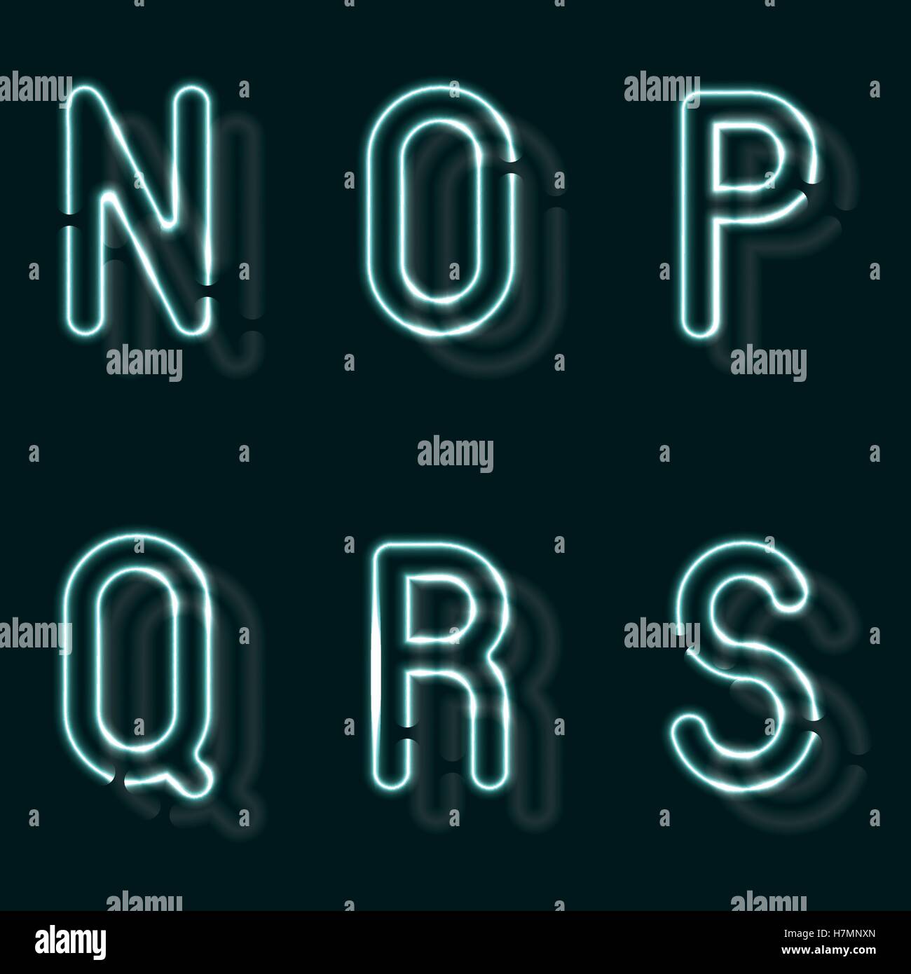 Alphabet au néon. Police de contour lumineux. Vecteur réaliste lettre de tubes. illustration. ABC inhabituelle. Illustration de Vecteur