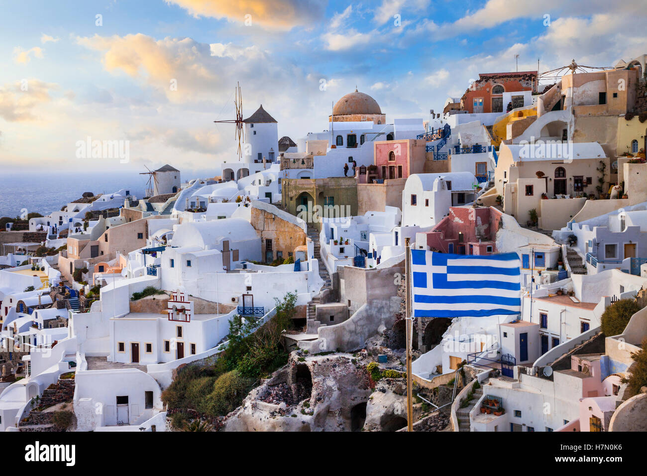 Belle vue sur le village d''Oia, Santorin. Grèce Banque D'Images