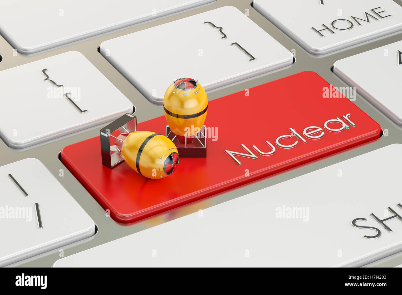 Bouton bombe nucléaire, sur le clavier de l'ordinateur. Le rendu 3D Banque D'Images