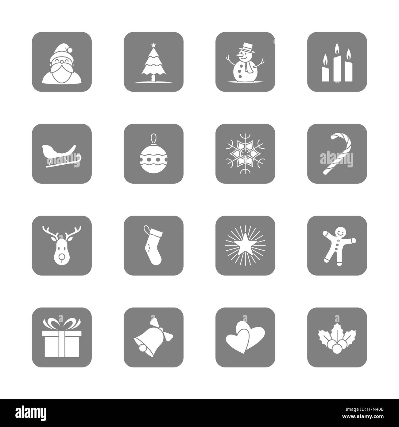 Noël et nouvel an icon set illustration - rectangle arrondi gris Banque D'Images