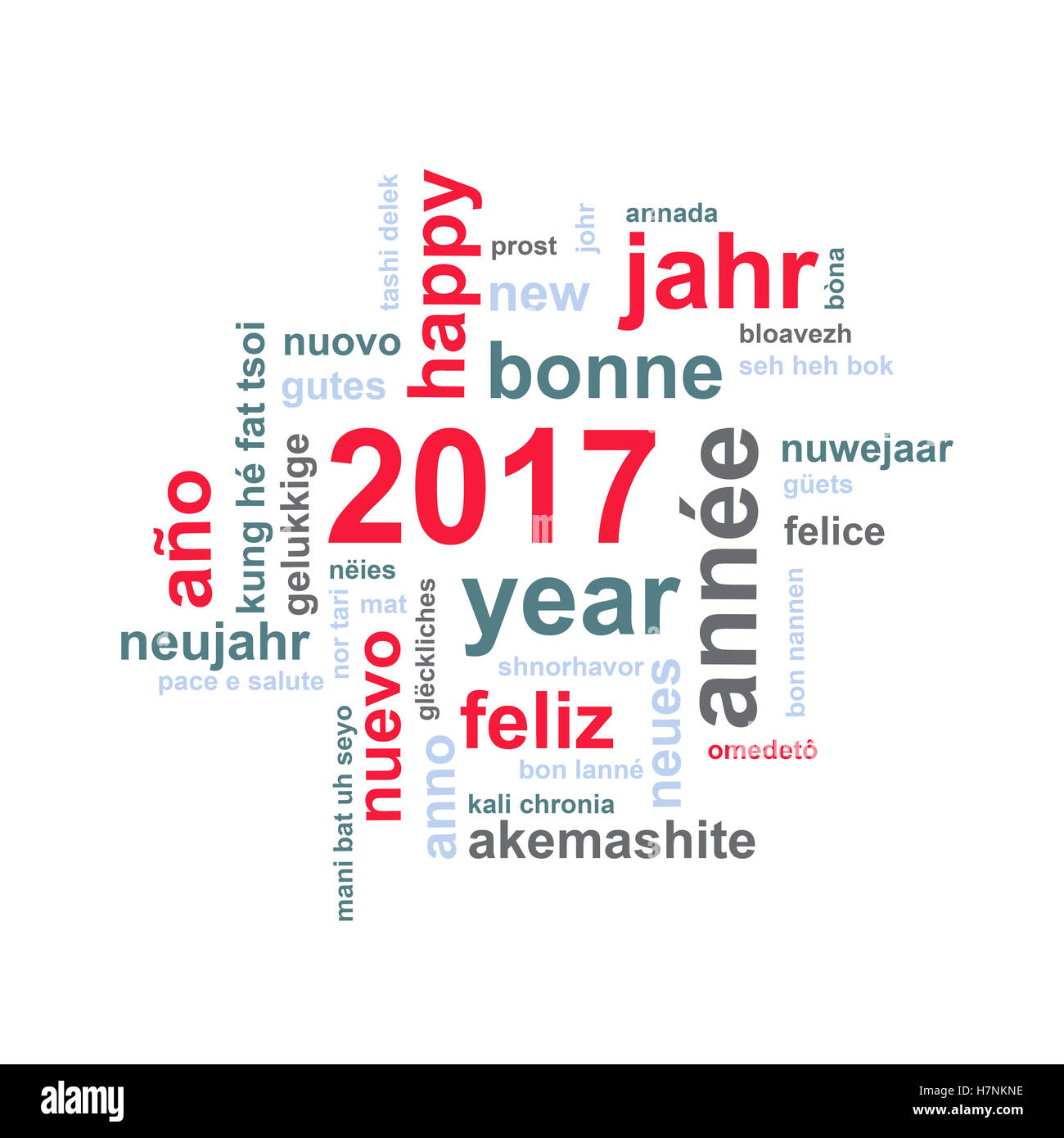 Nouvel an 2017 nuage de mots de texte multilingue square carte de souhaits Banque D'Images