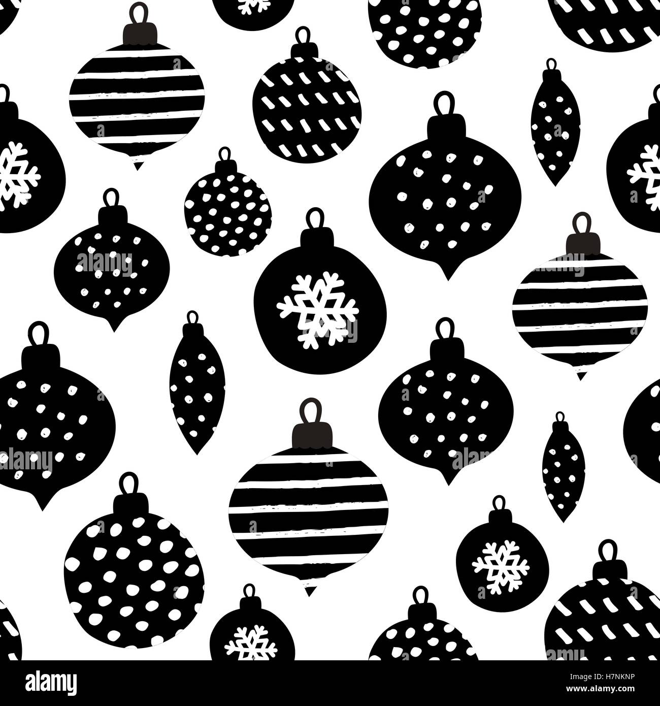 Texture transparente Motif répétitif avec des boules de Noël en noir sur fond blanc. Original et moderne, textile fête gi Illustration de Vecteur