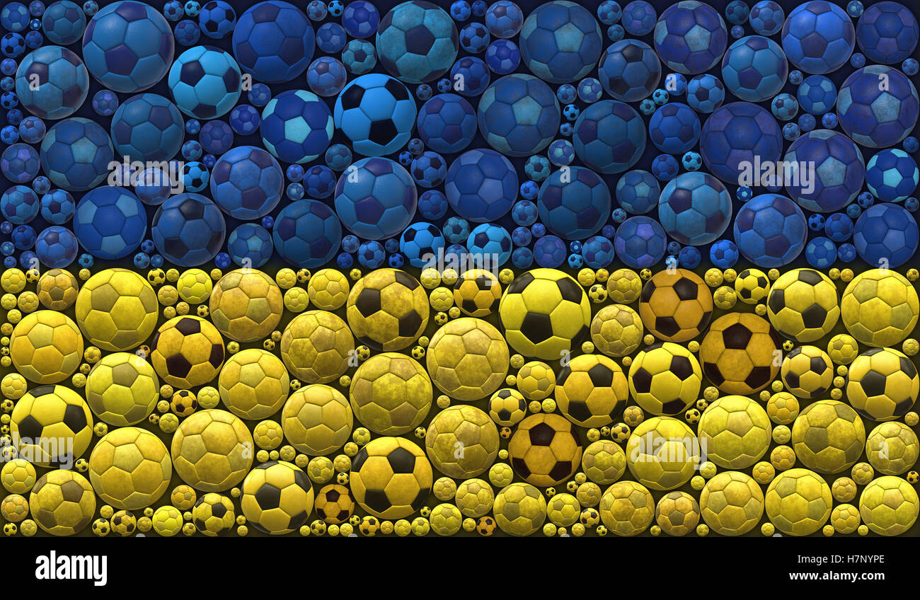 Drapeau national de l'Ukraine des ballons de foot Mosaic Illustration Design Sport Concept Background Banque D'Images