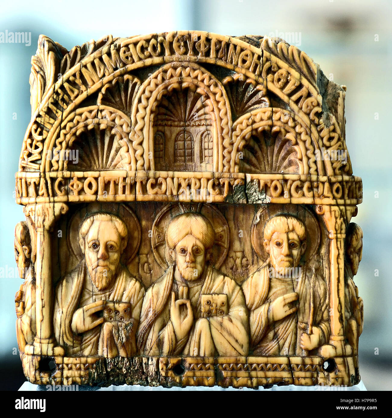 Poignée peigne avec une représentation de l'empereur Léon VI (886-912) Ivoire Constantinople Istanbul Turquie turc ( Léon VI, appelé le Sage ou le philosophe est empereur byzantin de 886 à 912 ) Banque D'Images