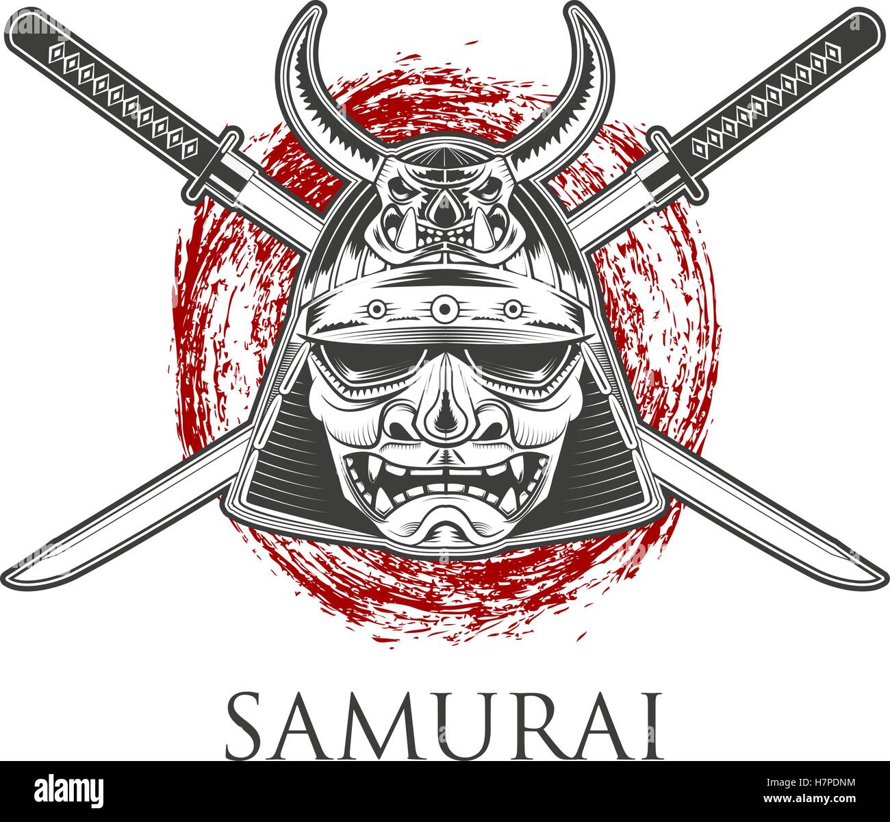 Masque de guerrier samouraï avec Katana Sword Illustration de Vecteur