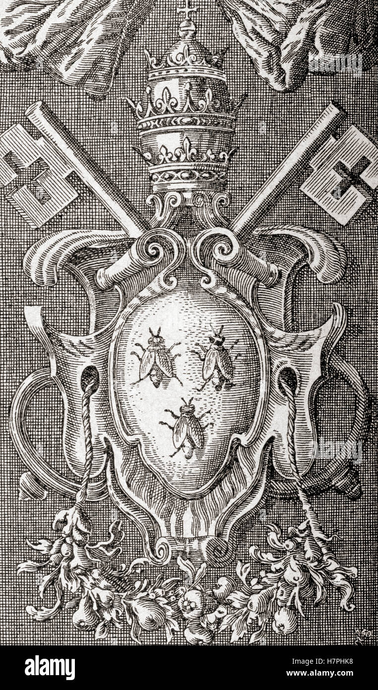 Un ex-libris aka Ex libris stamp à partir de la bibliothèque du Pape Urbain VIII. Un ex libris stamp indique la propriété. Banque D'Images