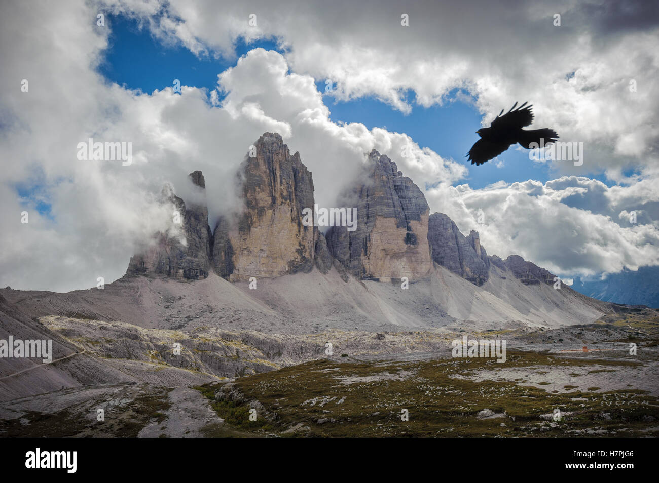 Trois pics. Parc national Tre Cime di Lavaredo. , Dolomites Tyrol du Sud, Italie Banque D'Images