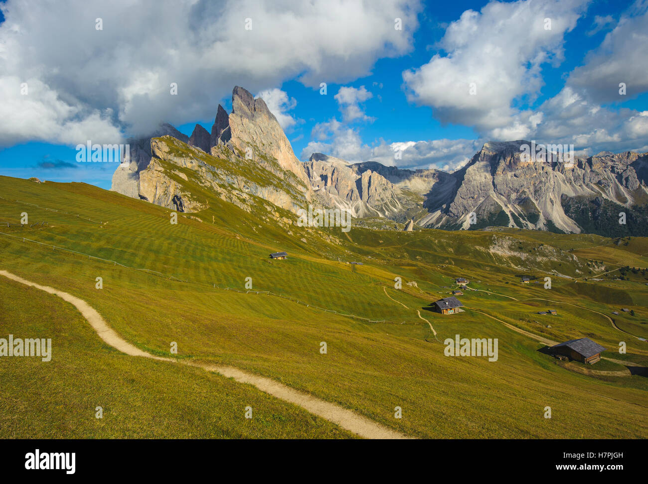 Pic de Seceda, Odle de montagne, vallée de Gardena, Dolomites, Italie Banque D'Images