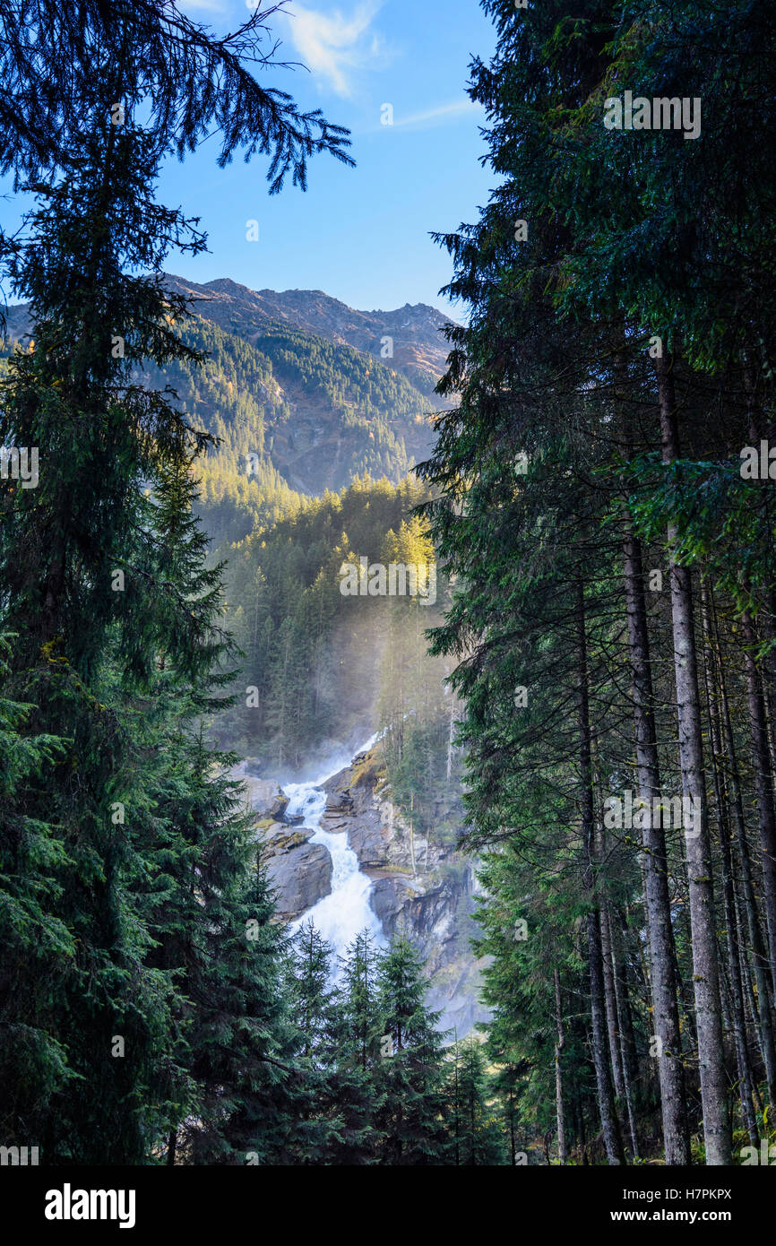 Krimml : Chutes de Krimml, cascade cycle inférieur, Tyrol, Salzbourg, Autriche Banque D'Images