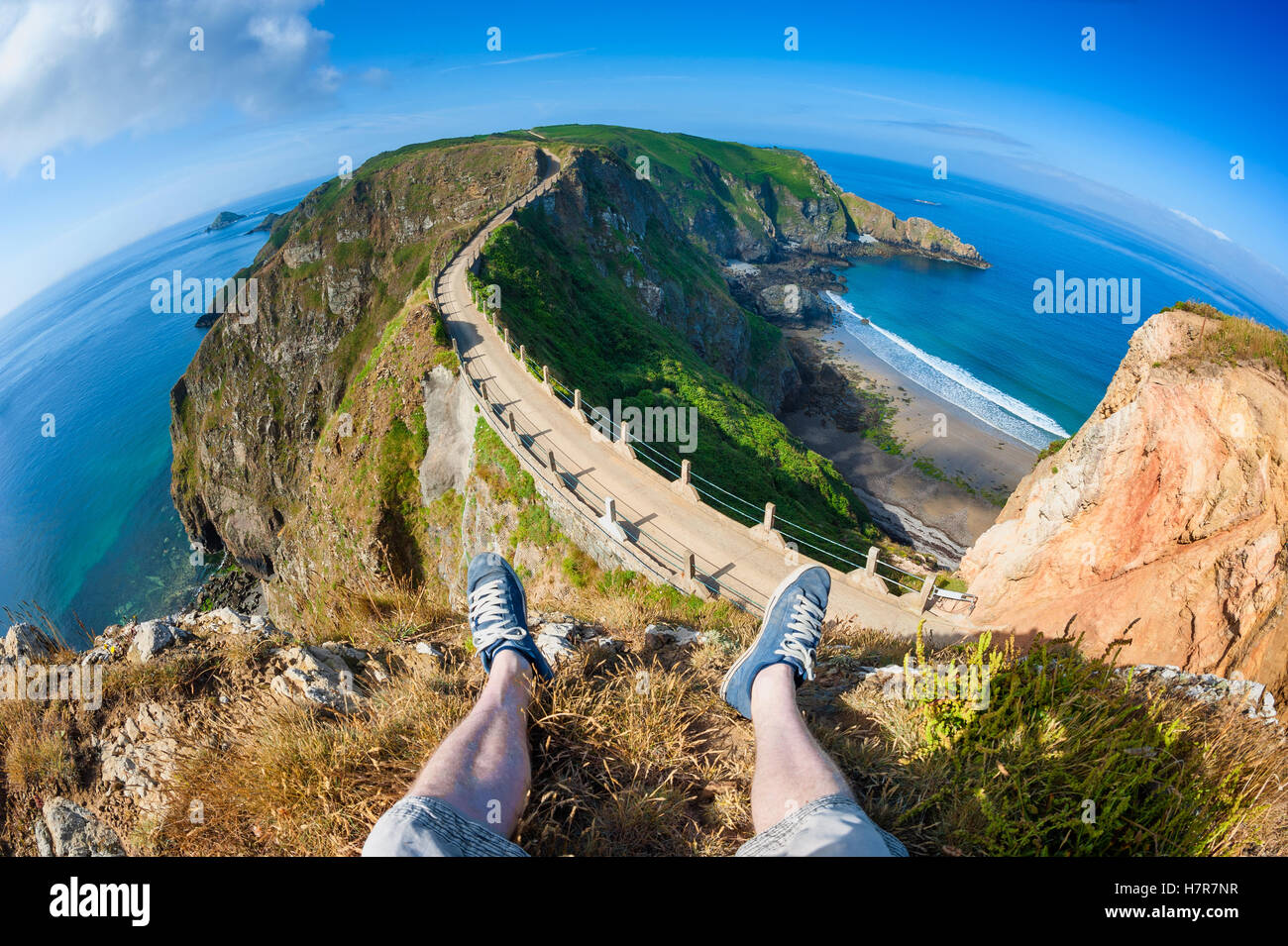 Première personne sur Sark Isthmus Banque D'Images