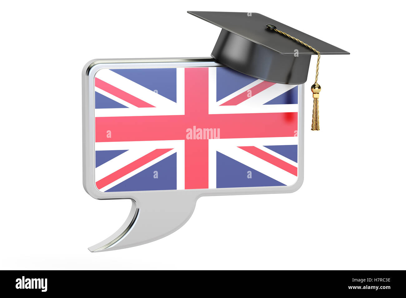 Bulle avec drapeau anglais, concept d'apprentissage. Le rendu 3D Banque D'Images