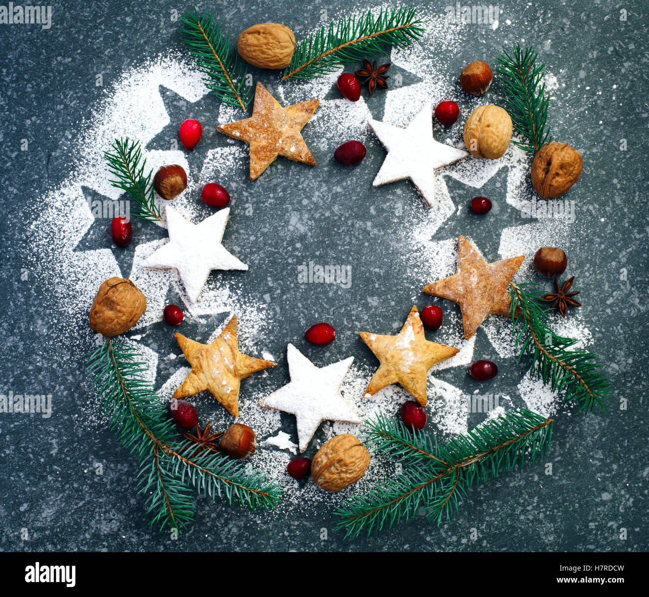 Cookies de Noël couronne Banque D'Images