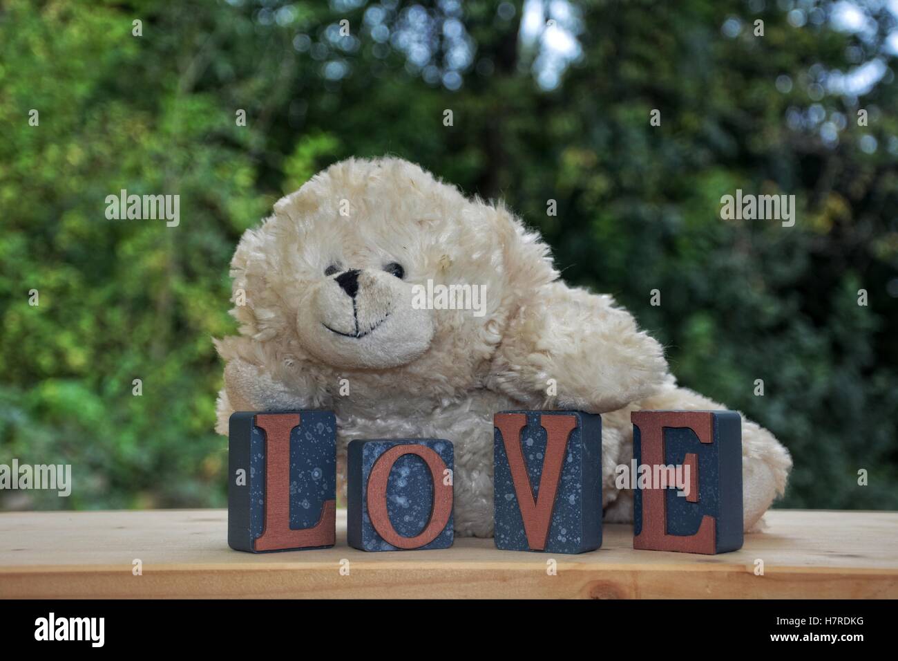 Ours De Nounours Blanc Avec Amour La Pierre A L Arriere Plan Nature Vert Photo Stock Alamy