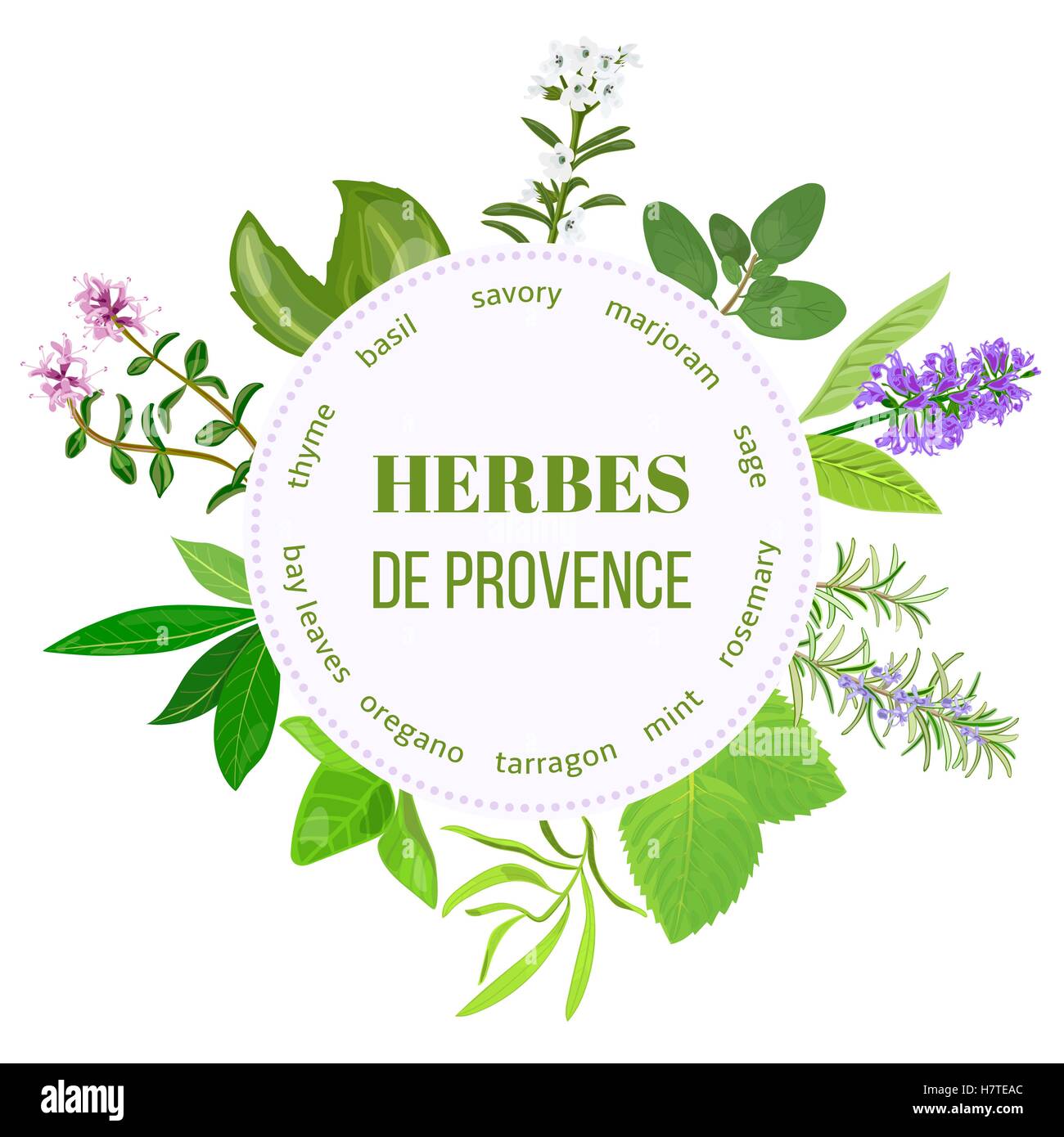 Herbes de provence emblème ronde Illustration de Vecteur