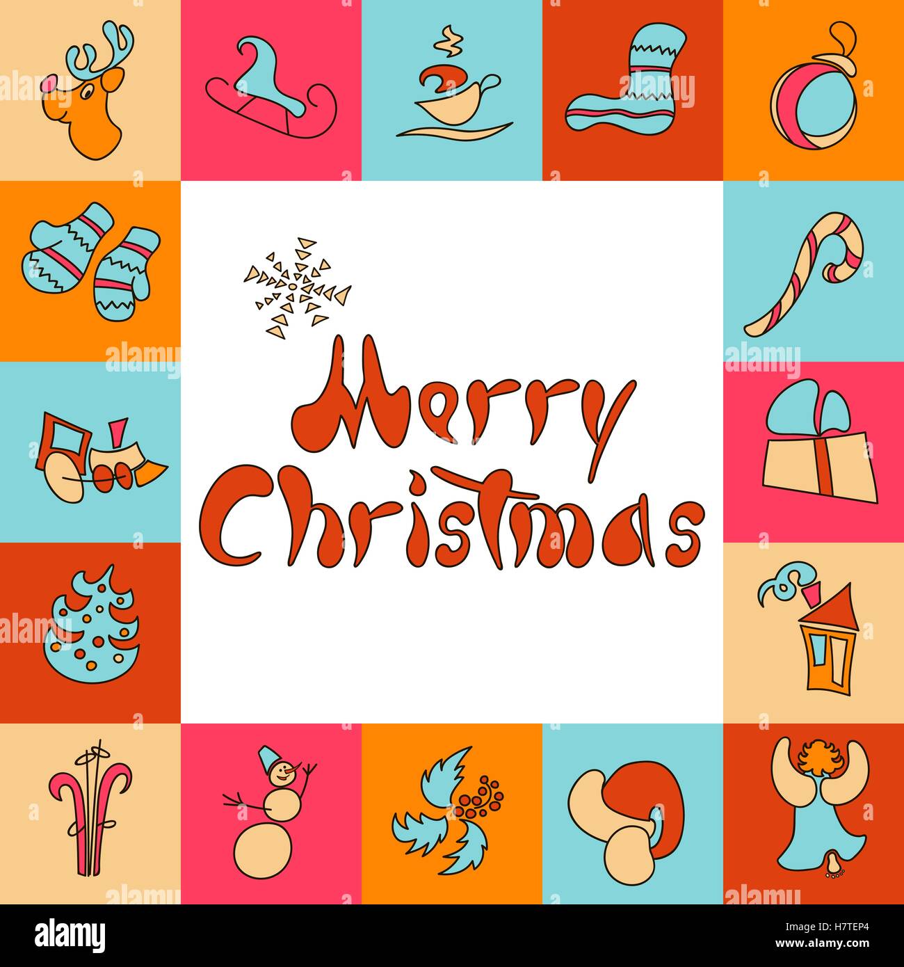 Carte de vœux de Noël. Un ensemble d'images pour Noël Illustration de Vecteur