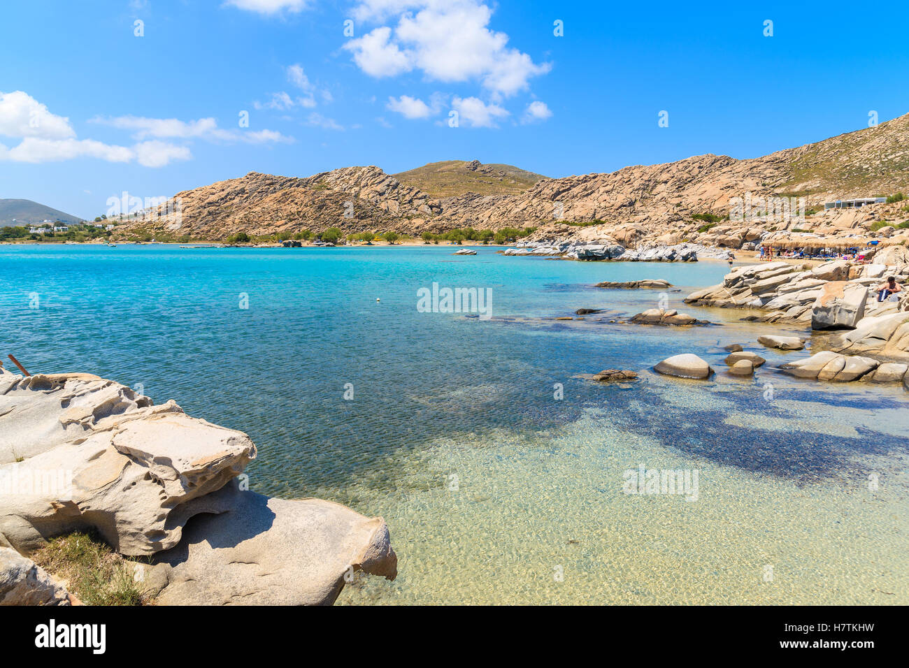 Clair comme de l'eau de mer turquoise de Kolymbithres beach, l'île de Paros, Grèce Banque D'Images