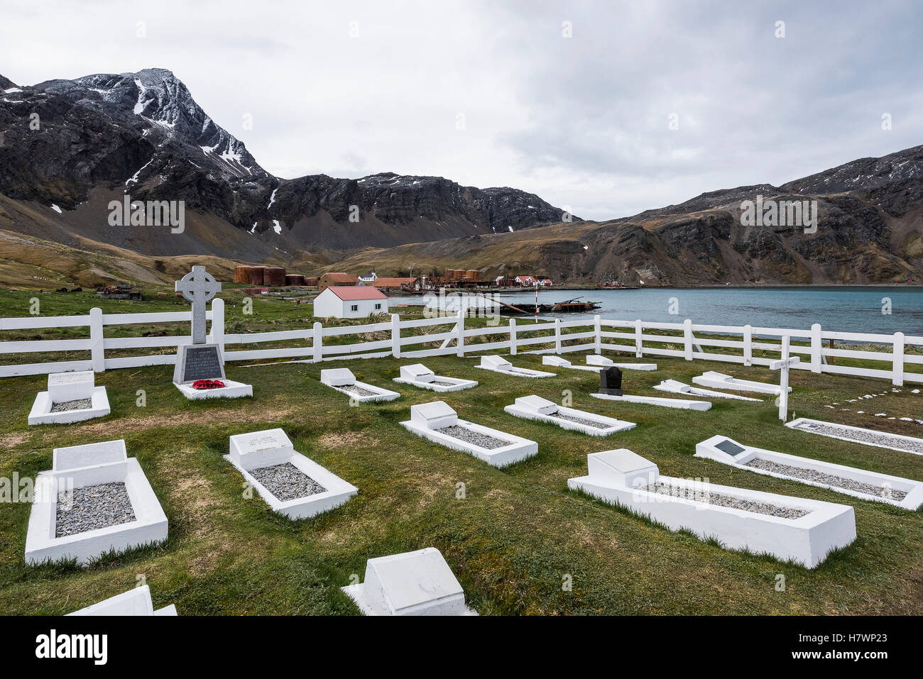 Le long du cimetière ; port de Grytviken, en Géorgie du Sud, Géorgie du Sud et les îles Sandwich du Sud, Royaume-Uni Banque D'Images