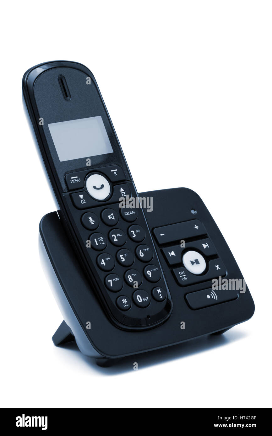 Nouveau téléphone moderne sur un fond blanc Banque D'Images