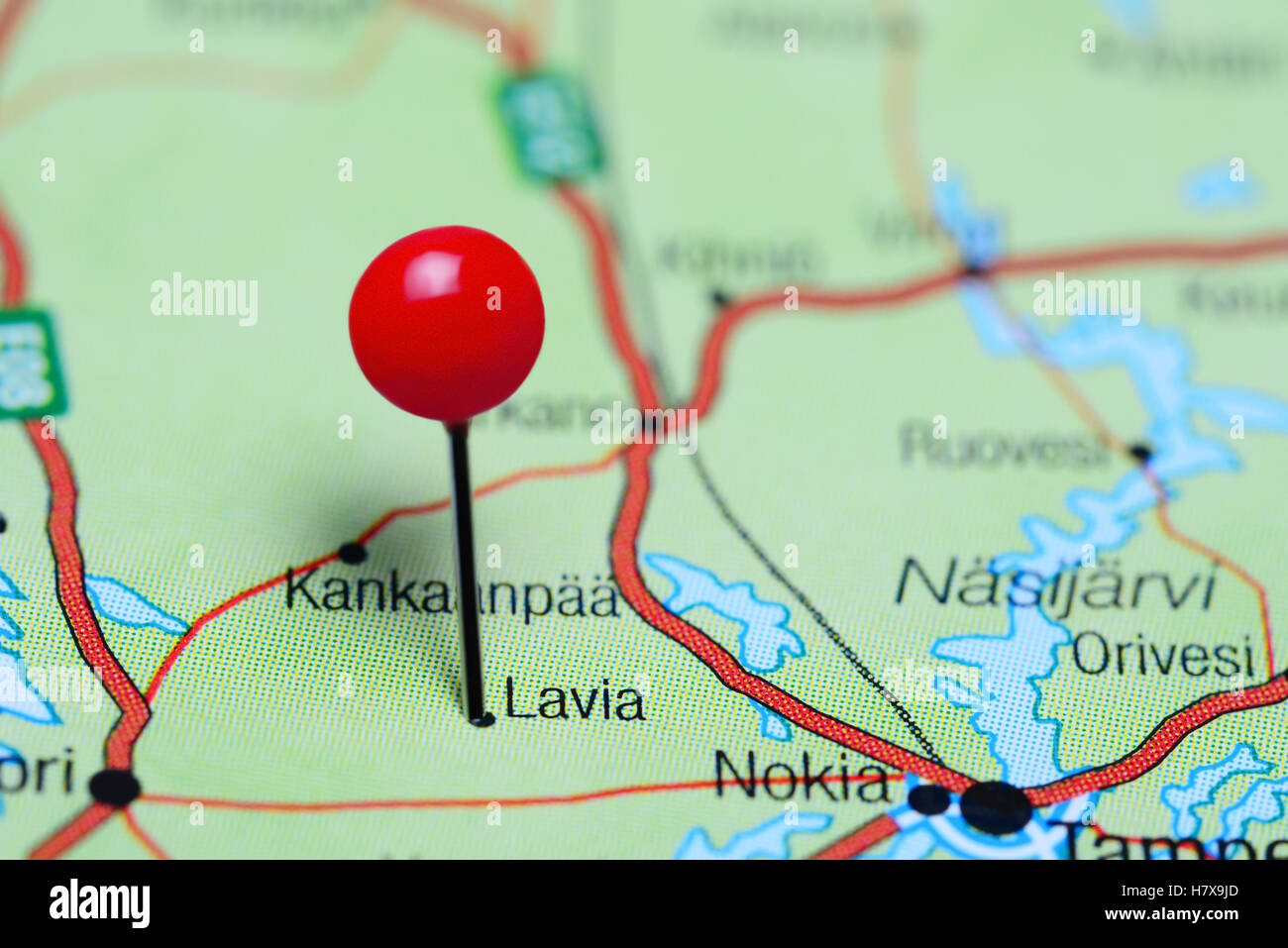 Le LAVIA épinglée sur une carte de Finlande Banque D'Images
