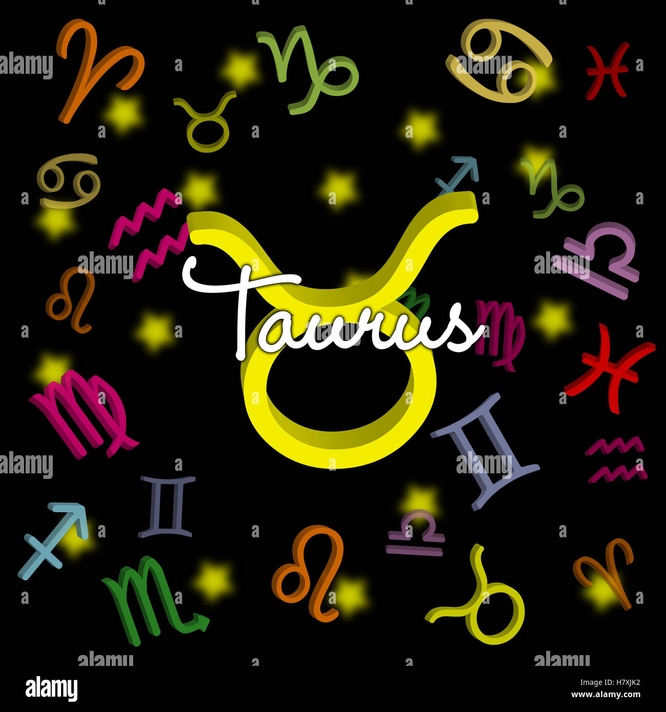 Taurus signe du zodiaque avec symboles astrologiques sur fond sombre parfait pour les amateurs d'astrologie, les lectures d'horoscope et les conceptions sur le thème du zodiaque Banque D'Images