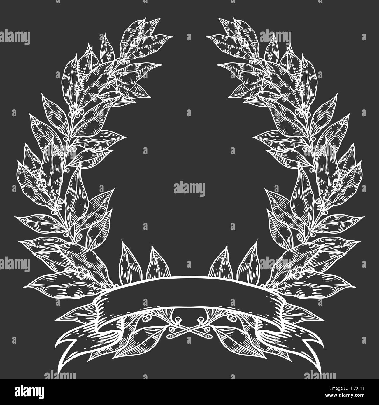 Laurel avec ruban de laurier Hand drawn vector illustration. Décoration Vintage couronne de laurier. Éléments de conception de croquis. Perfect fo Illustration de Vecteur