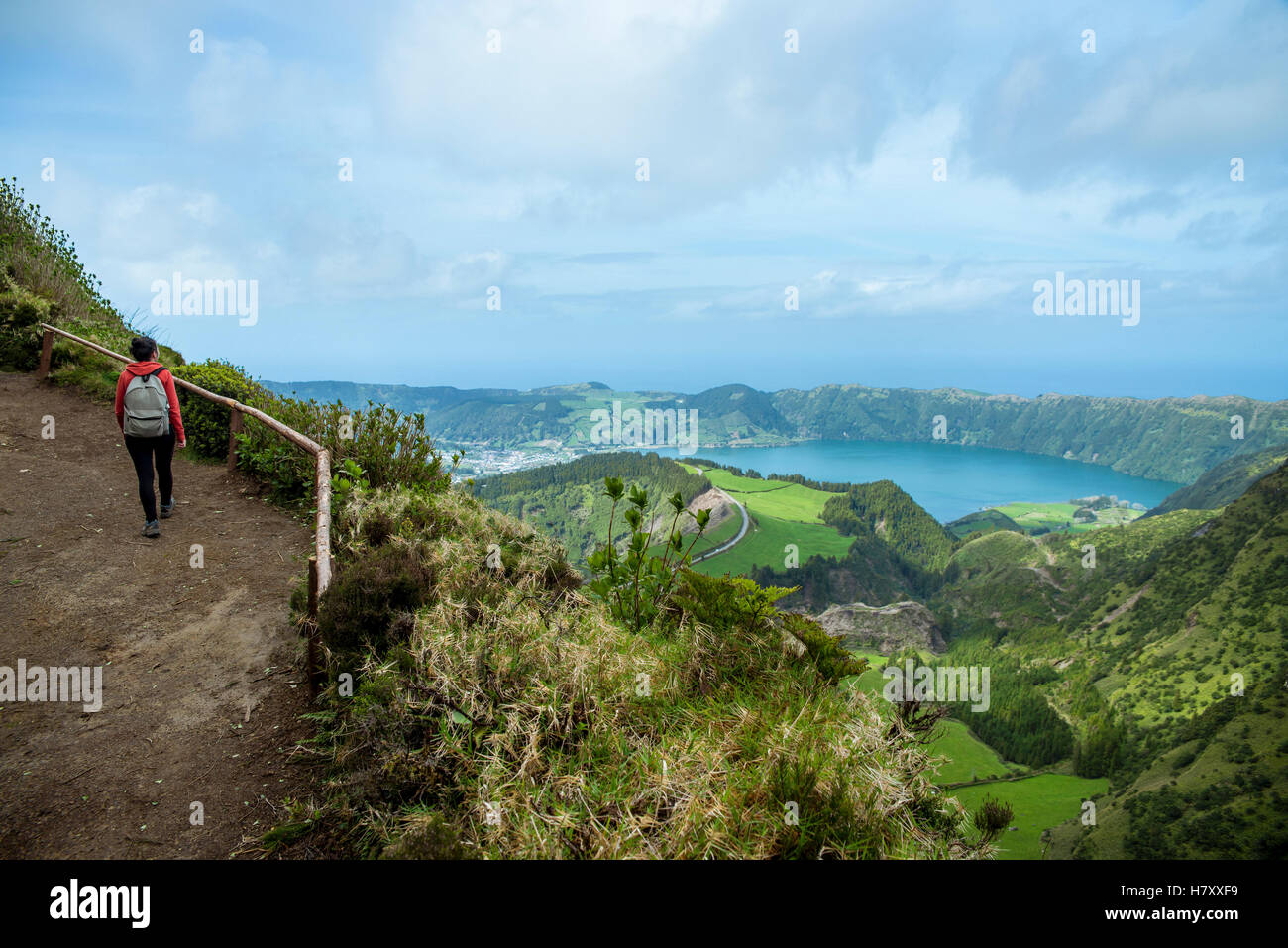 Vue panoramique de Sete Cidades, Ponta Delgada, Sao Miguel, Açores, Portugal Banque D'Images