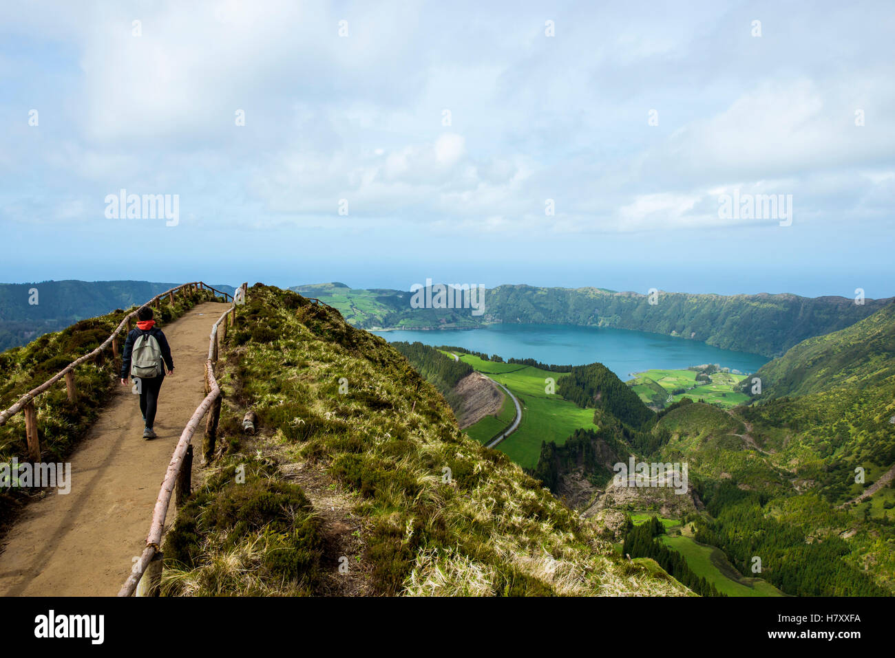 Vue panoramique de Sete Cidades, Ponta Delgada, Sao Miguel, Açores, Portugal Banque D'Images
