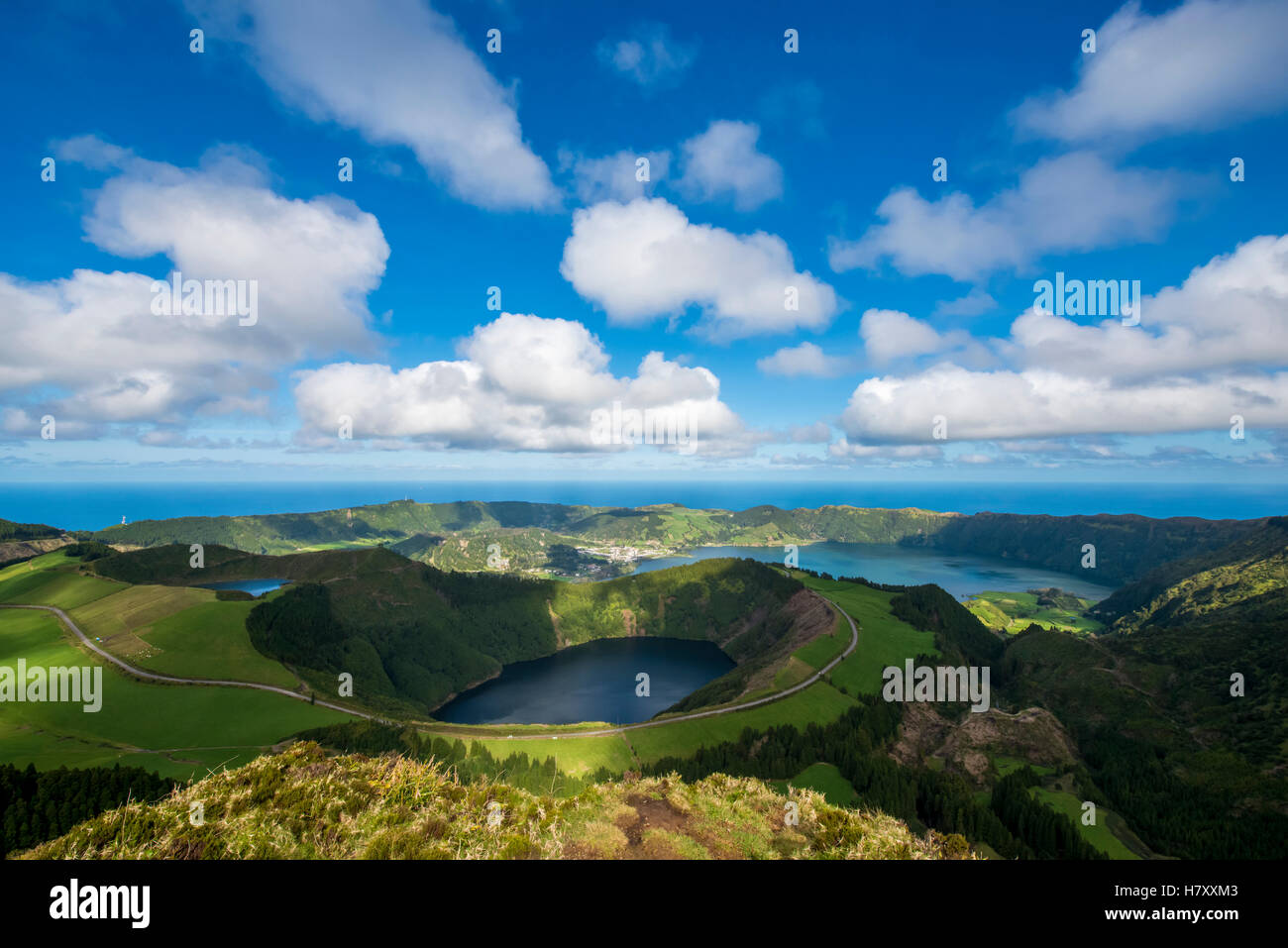 La vue spectaculaire de Sete Cidades, Sao Miguel, Açores, Portugal Banque D'Images