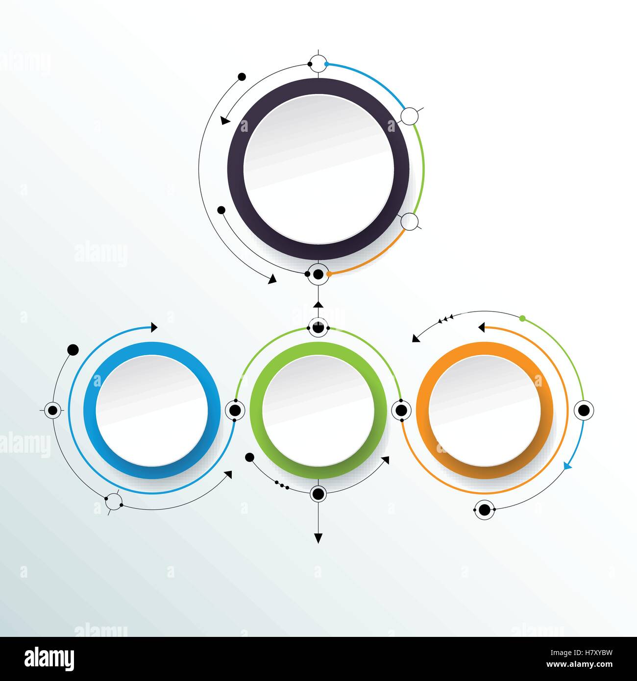 Molécule vecteur 3D avec étiquette en papier, cercles arrière-plan intégré. Espace vide de contenu, entreprise, infographie, diagramme, dig Illustration de Vecteur
