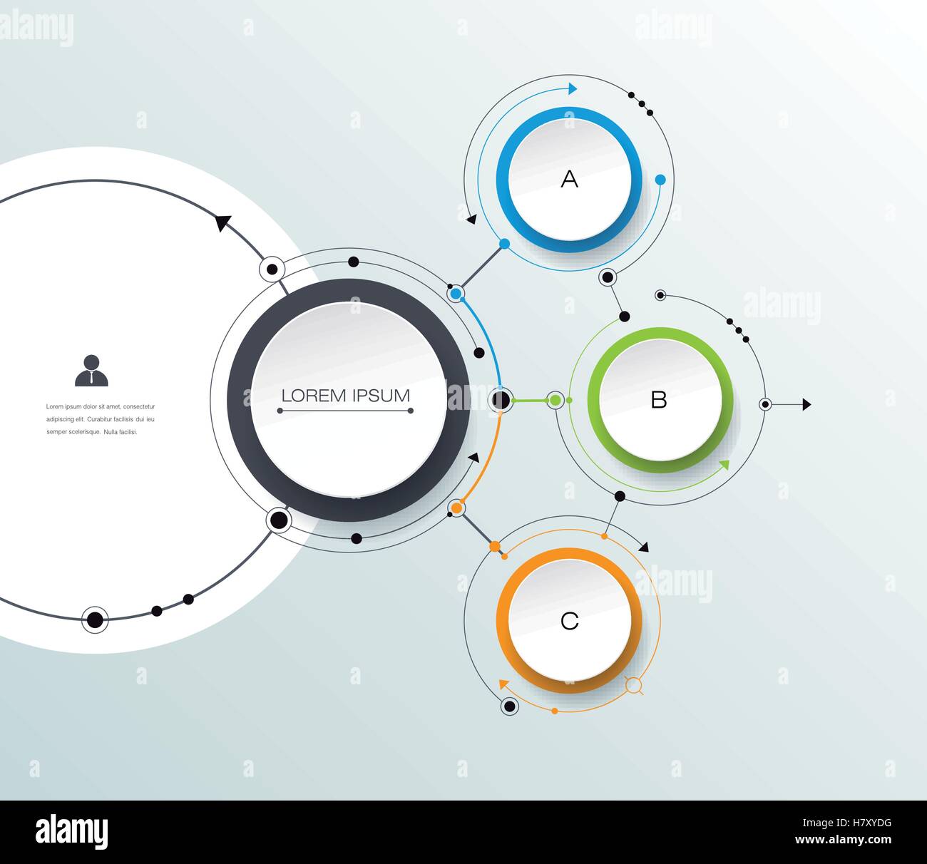 Molécule vecteur 3D avec étiquette en papier, cercles arrière-plan intégré. Espace vide de contenu, entreprise, infographie, diagramme, dig Illustration de Vecteur