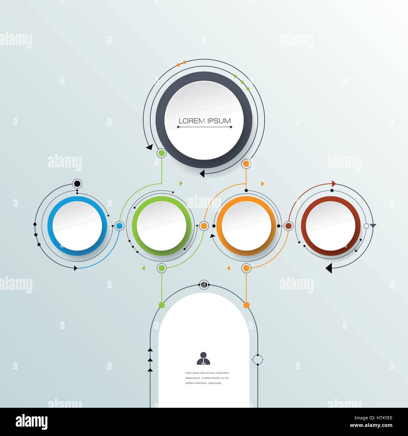 Molécule vecteur 3D avec étiquette en papier, cercles arrière-plan intégré. Espace vide de contenu, entreprise, infographie, diagramme, dig Illustration de Vecteur