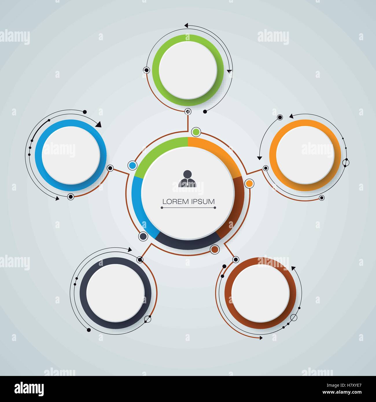 Molécule vecteur 3D avec étiquette en papier, cercles arrière-plan intégré. Espace vide de contenu, entreprise, infographie, diagramme, dig Illustration de Vecteur