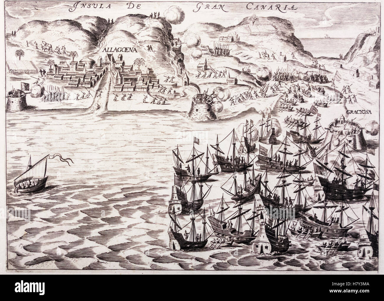 Attaque Navale néerlandaise sur Las Palmas, Gran Canaria en 1599 par Theodor de Bry Banque D'Images