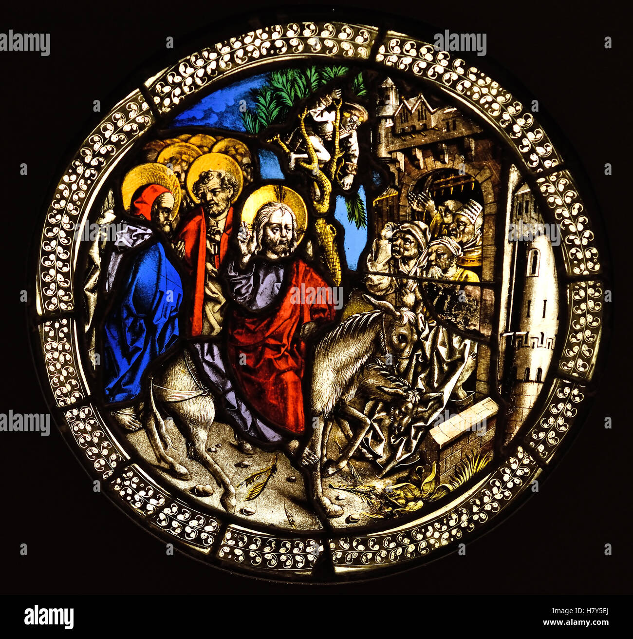 Entrée du Christ à Jérusalem - circulaire pour l'hôtel de ville Ulm 1480 Peter Hemmel Allemand Allemagne Banque D'Images