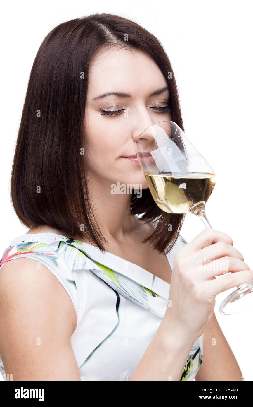 Femme tenant un verre de vin Banque D'Images