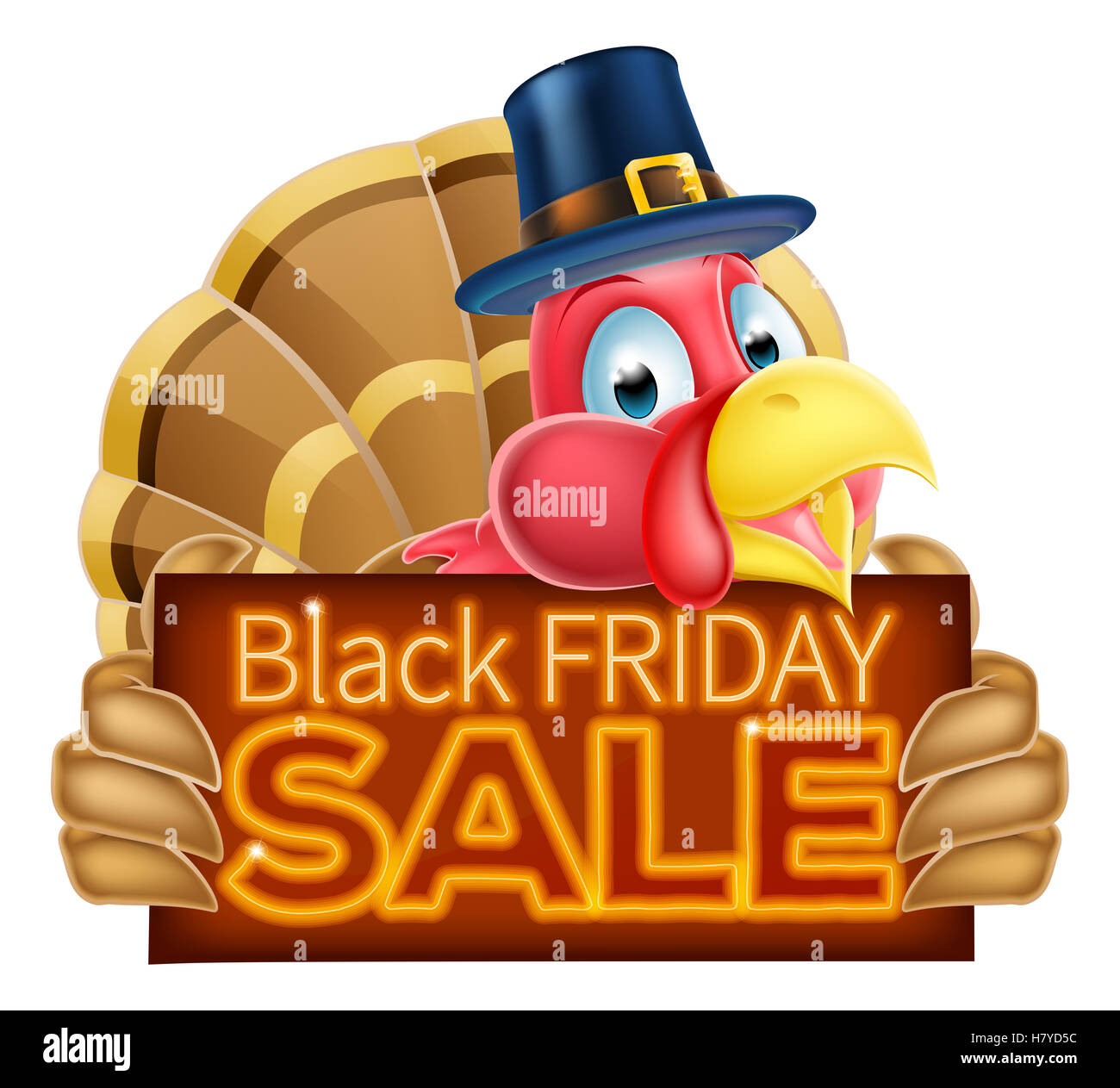 Une caricature de l'action de pèlerins hat turquie détenant un Vendredi noir sale sign Banque D'Images