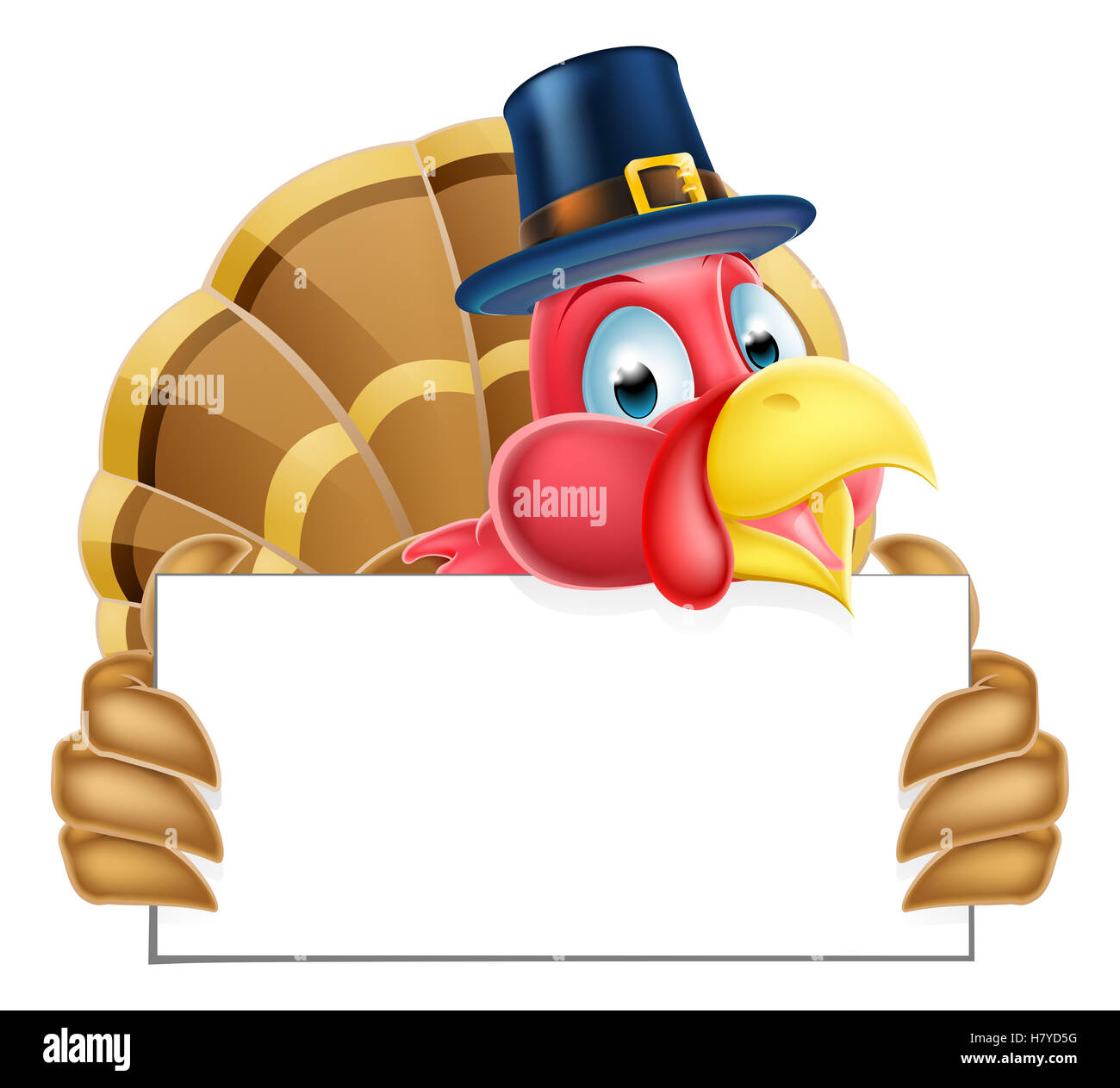 Une caricature de l'action de la Turquie pèlerins hat holding a sign Banque D'Images