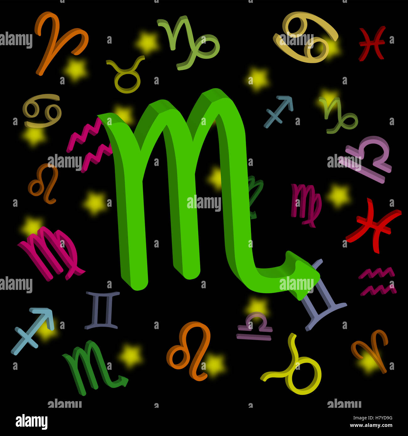 Signe du zodiaque Scorpion avec symboles astrologiques sur fond sombre parfait pour les amateurs d'astrologie, les amateurs d'horoscope et les conceptions sur le thème du zodiaque Banque D'Images
