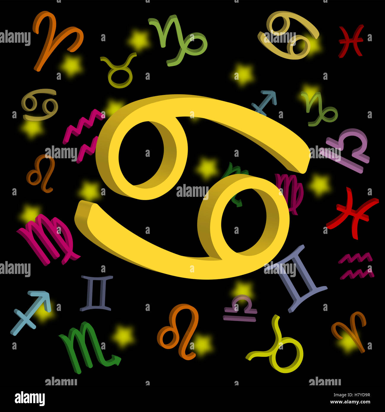 Signe du zodiaque de cancer avec symboles astrologiques sur fond sombre idéal pour les amateurs d'astrologie, les amateurs d'horoscope et les conceptions sur le thème du zodiaque Banque D'Images