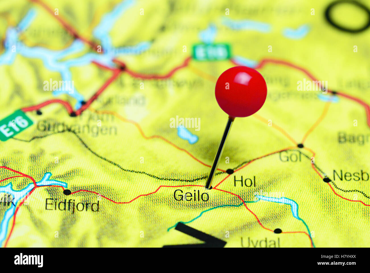 Geilo épinglée sur une carte de la Norvège Banque D'Images